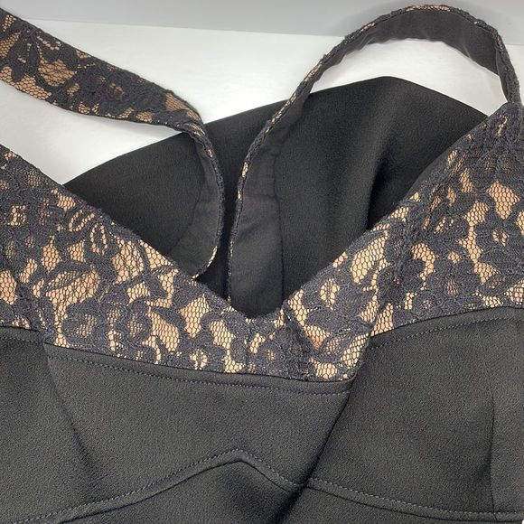 BCBG Max Azria Lace Corset Tank Top Shirt Cami Black Tan Back Zip Fitted | Sz M - Picture 8 of 12